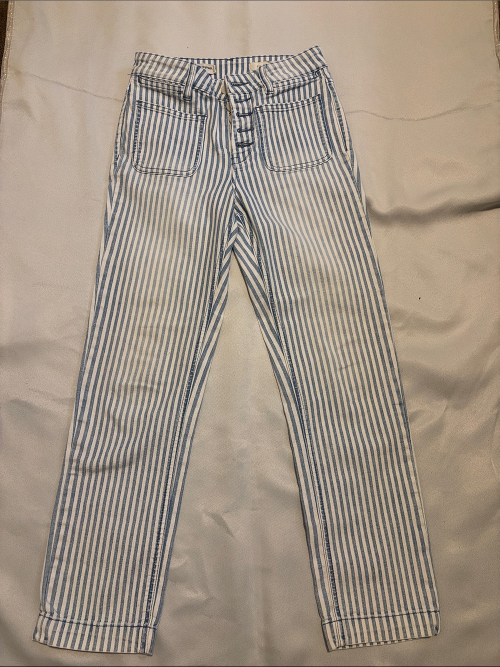 Pilcro Blue and White Vertical Stripe Jeans